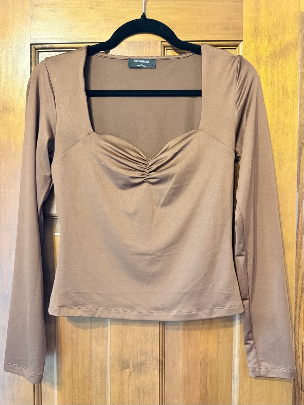 The Workshop Clothing Brown Square-Neck Ruched Long Sleeve Top